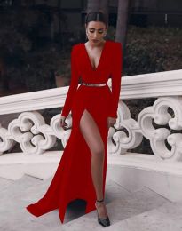 Дълга елегантна рокля в червено - код 97019