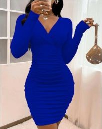 Елегантна рокля в синьо с набран ефект - код 11332