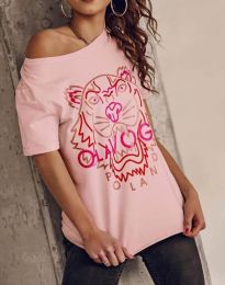 Атрактивна тениска с принт в розово - код 11721