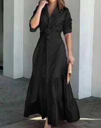 Дълга дамска рокля с копчета в черно -  код 46015