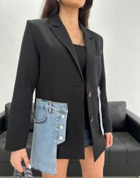 Екстравагантно дамско сако с дънкови джобове в черно - код 16393