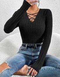 Дамска блуза с връзки в черно - код 50173