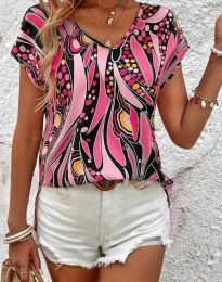 Атрактивна дамска блуза с ефектен десен в розово - код 46027
