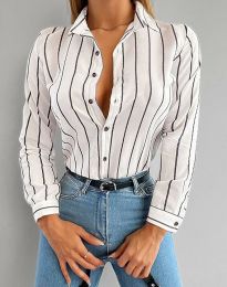 Стилна дамска риза на райе в бяло - код - 46800