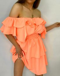 Ефектна дамска рокля с голи рамене в оранжево - код 87730