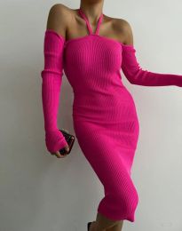 Ефектна дамска рокля в цвят циклама - код 02533