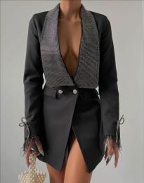 Атрактивна дамска рокля тип сако в черно - код 8599