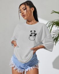 Дамска тениска с принт панда в сиво - код 0012011