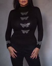 Дамска блуза с пеперуди в черно - код 52667