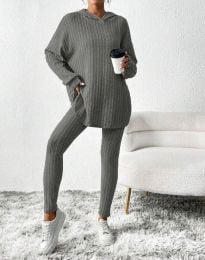 Ежедневен дамски комлект с блуза с качулка в цвят графит - код 33570