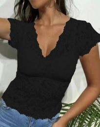 Ефектна дамска блуза с къс ръкав в черно - код 3763
