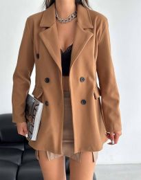 Елегантно късо дамско палто в цвят капучино - код 24015