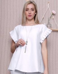 Модна дамска блуза с ефектен аксесоар в бяло - код 11523