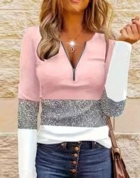 Дамска блуза с цип в розово - код 610110