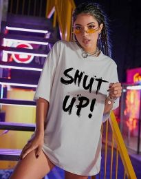 Дамска тениска с надпис "SHUT UP" в сиво - код 001204
