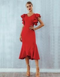 Стилна дамска рокля в червено с ефектен гръб - код 002010