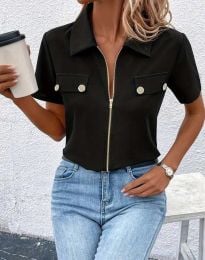 Ефектна дамска блуза с цип в черно - код 97045