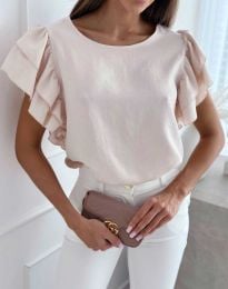 Стилна дамска блуза с ефектни ръкави в бежово - код 63370
