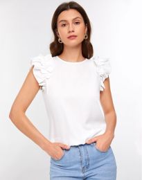 Дамска блуза с къдрички в бяло - 62822