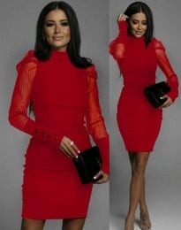 Стилна дамска рокля с дантелени ръкави в червено - код 50079