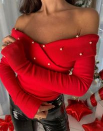 Дамска блуза с перли в червено - код 9714