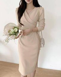 Стилна дамска рокля в цвят шампанско - код 70074