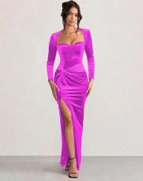 Елегантна дълга дамска рокля в лилаво - код 90014
