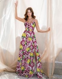 Дълга дамска рокля с десен на лимони - код 81810 - 3