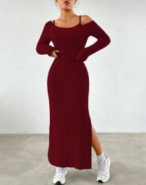 Атрактивна дамска рокля от две части с цепка в цвят бордо - код 33199