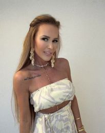Елегантен сет с бюстие на панделка и свободен панталон - код 91236 - 4