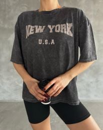 Дамска тениска с надпис "NEW YORK U.S.A" в тъмносиво - код 0012017