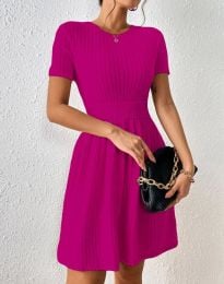Дамска рокля с къс ръкав в цвят циклама - код 30780