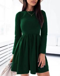 Разкроена дамска рокля в тъмнозелено - код 7610