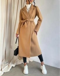 Атрактивно дамско палто в цвят капучино - код 21399