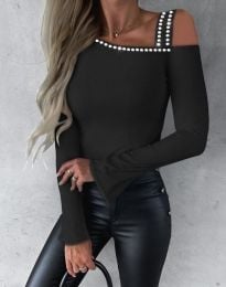 Атрактивна дамска блуза с перли в черно - код 113588