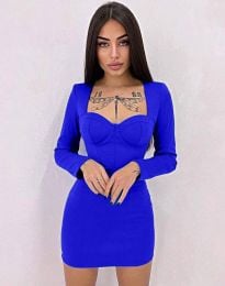 Елегантна къса дамска рокля в синьо - код 89880