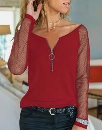 Атрактивна дамска блуза с цип в червено - код 500880