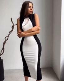 Стилна дамска рокля в черно и бяло - код 24502