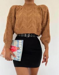 Къс дамски пуловер в цвят капучино - код 5864