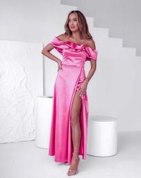 Дълга дамска рокля с цепка в цвят циклама - код 87552