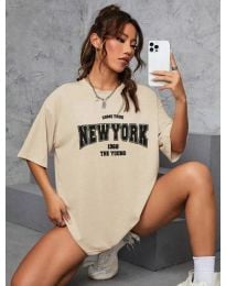 Дамска тениска с принт "NEW YORK" в бежово - код 0012018