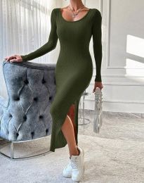 Атрактивна дамска рокля с цепка в масленозелено - код 330600