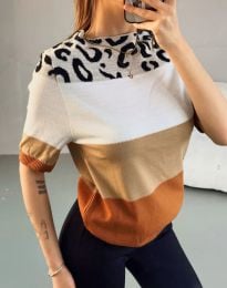 Дамска блуза с къс ръкав меко плетиво с ефектен десен - код 110321 - 3