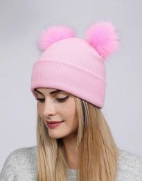 Дамска шапка с пухчета в розово - код H7051