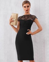 Елегантна дамска рокля с дантела в черно - код 00602