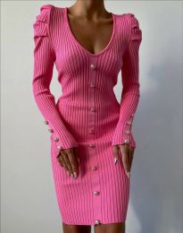 Елегантна дамска рокля с копчета в розово - код 5297