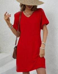 Дамска рокля с къс ръкав в червено - код 30650