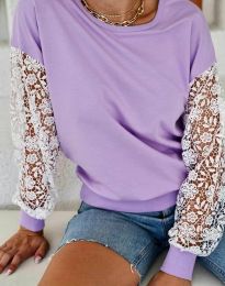 Дамска блуза в светлолилаво с ефектни ръкави - код 0036