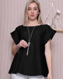 Модна дамска блуза с ефектен аксесоар в черно - код 11523