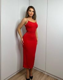 Дамска рокля с ефектни презрамки в червено - код 47130
